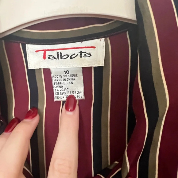 Y2K Talbots 100% Silk Striped Button-Down Blouse - Picture 5 of 5